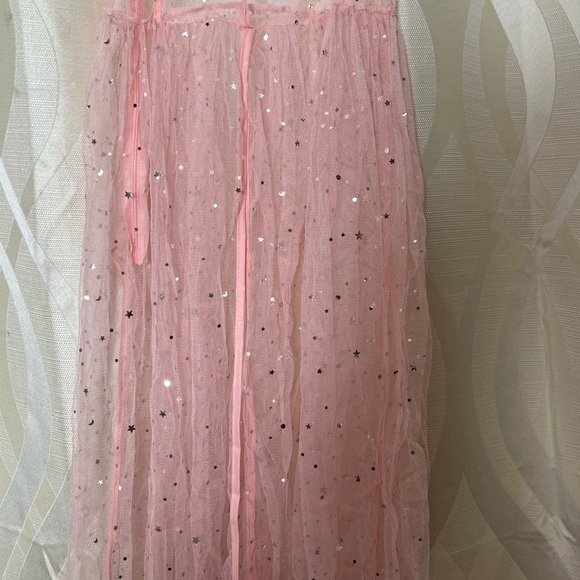 Pink Starry Tulle Maxi Dress M Sleeveless Party Evening - Picture 10 of 15